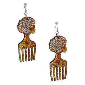 Brown Glitter Afro Hair Pick Earrings