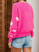 Load image into Gallery viewer, Heart Round Neck Dropped Shoulder Sweater
