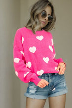 Load image into Gallery viewer, Heart Round Neck Dropped Shoulder Sweater
