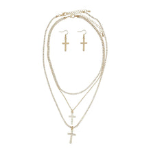 Load image into Gallery viewer, Triple Layer Gold Rhinestone Cross Necklaces
