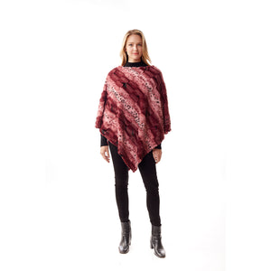 Dark Pink Animal Print Fur Poncho