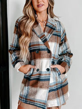 Load image into Gallery viewer, Plaid Double-Breasted Long Sleeve Coat
