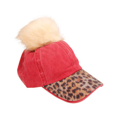 Load image into Gallery viewer, Burgundy Leopard Rhinestone Pom Cap
