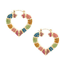 Load image into Gallery viewer, Multi Color Bling Heart Bamboo Hoops

