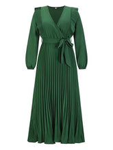 Load image into Gallery viewer, Pleated Surplice Tie Waist Maxi Dress
