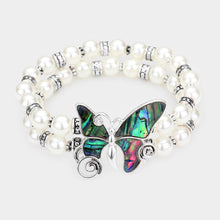 Load image into Gallery viewer, Abalone Butterfly Pearl Stretch Bracelet - B1007
