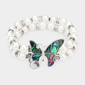 Abalone Butterfly Pearl Stretch Bracelet - B1007