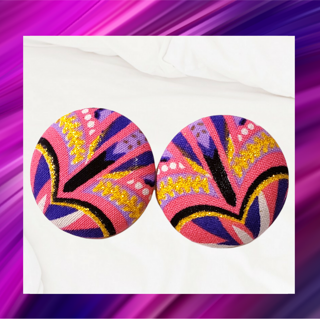Artisan Collection - Ankara Button Earrings - Pink Multi Ankara Button Earrings - E1035