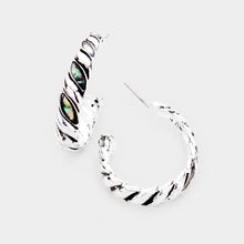 Load image into Gallery viewer, Abalone Twisted Hoop Earrings - Silver - E1019
