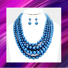 Load image into Gallery viewer, Blue Multi Strand Necklace &amp; Earrings -N1017
