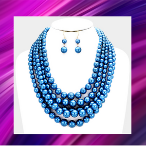 Blue Multi Strand Necklace & Earrings -N1017