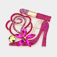 Load image into Gallery viewer, Red Rhinestone Shoe And Lipstick Brooch Pin
