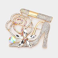 Load image into Gallery viewer, Red Rhinestone Shoe And Lipstick Brooch Pin
