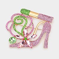 Load image into Gallery viewer, Shoe &amp; Lipstick Rhinestone Brooch Pin - Fuchsia
