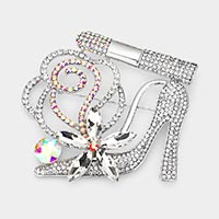 Load image into Gallery viewer, Shoe &amp; Lipstick Rhinestone Brooch Pin - Fuchsia
