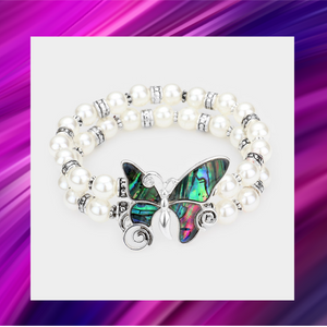 Abalone Butterfly Pearl Stretch Bracelet - B1007