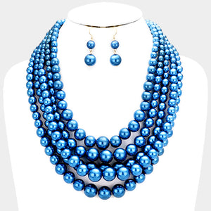 Blue Multi Strand Necklace & Earrings -N1017