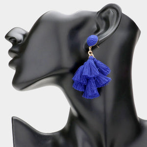 Blue Cluster Dangle Tassel Earrings