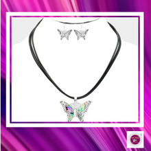 Load image into Gallery viewer, Abalone Butterfly Cord Necklace, Earrings &amp; Bracelet 3Pc. Set
