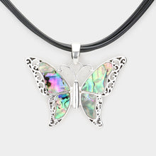 Load image into Gallery viewer, Abalone Butterfly Cord Necklace, Earrings &amp; Bracelet 3Pc. Set
