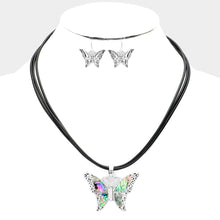 Load image into Gallery viewer, Abalone Butterfly Cord Necklace, Earrings &amp; Bracelet 3Pc. Set
