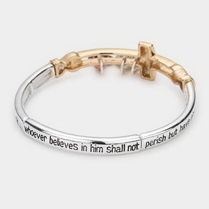 John 3:16 Cross Stretch Bracelet - Mixed Metal -B1047