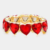 Red Heart Stone Link Necklace & Bracelet 3Pc. Set