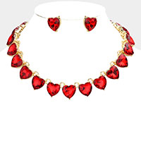 Load image into Gallery viewer, Red Heart Stone Link Necklace &amp; Bracelet 3Pc. Set
