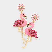 Rhinestone Embellished Flamingo Pink Earrings - Preorder | 578057