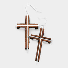 Load image into Gallery viewer, Wood Metal Cross Earrings

