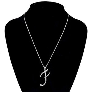 Letter F Monogram Necklace - White Rhinestone Letter F Pendant Necklace - N1042