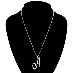 Letter A Monogram Necklace - White Rhinestone Letter A Pendant Necklace - N1040