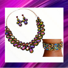 Load image into Gallery viewer, Mystic Majesty Oil Spill Necklace, Earrings, Bracelet - Oil Spill 3pc. Set - S1030
