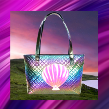 Load image into Gallery viewer, The Journey Collection - Shell Hologram Metallic Oil Spill Beach Tote - H1051
