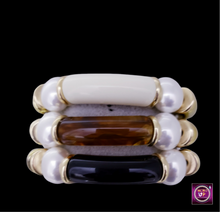 Oval Pearl Accented Resin Stretch Bracelet - Brown Pearl Resin Stretch Bracelet - B1002