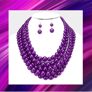 Purple Pearl Necklace & Earrings 2pc. Set - N1018