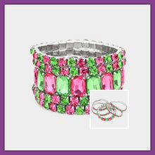 Load image into Gallery viewer, Pink Green Stretch Tennis Bracelets
