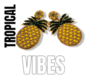 Felt Back Beaded Pineapple Dangle Earrings - E1085