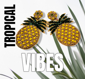 Felt Back Beaded Pineapple Dangle Earrings - E1085