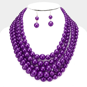 Purple Pearl Necklace & Earrings 2pc. Set - N1018