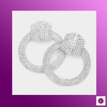 Load image into Gallery viewer, Silver Rhinestone Pave Hexagon Open Circle Dangle Evening Earrings - E1114
