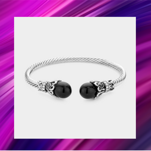 Twisted Rope Cuff Bracelet - Black Pearl Cuff Bracelet - B1009