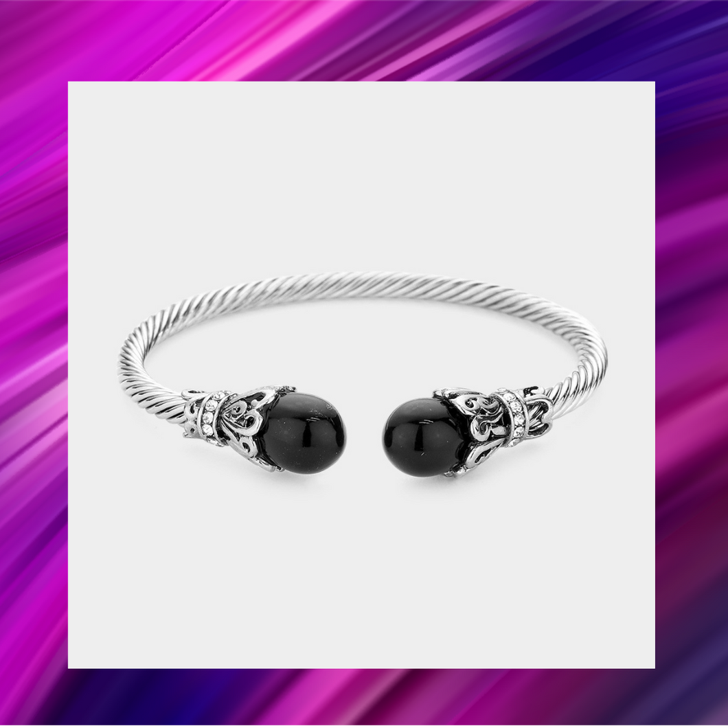 Twisted Rope Cuff Bracelet - Black Pearl Cuff Bracelet - B1009