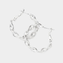 Load image into Gallery viewer, Twisted Silver Hoop Earrings
