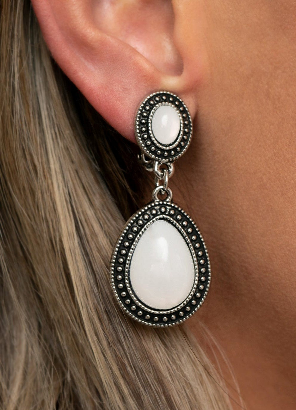 Carefree Clairvoyance - White Clip On Earrings