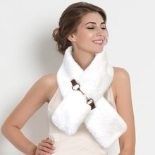 Load image into Gallery viewer, White Faux Fur Leather Pull Through Scarf
