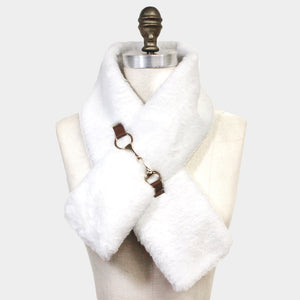 White Faux Fur Leather Pull Through Scarf