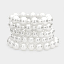 Load image into Gallery viewer, White Pearl Stretch Bracelet Stack Set of 5 - B1026
