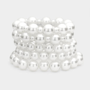 White Pearl Stretch Bracelet Stack Set of 5 - B1026