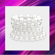 Load image into Gallery viewer, White Pearl Stretch Bracelet Stack Set of 5 - B1026
